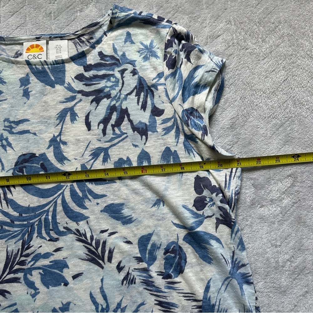 C&C California 100%‎ Linen Floral Top Blue/White Size M - Picture 5 of 6